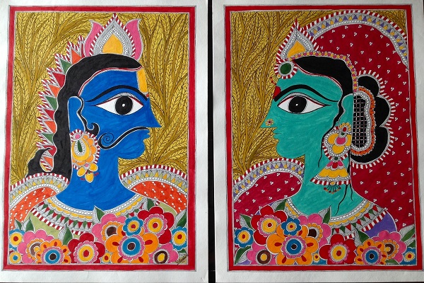 Indian Madhubani Painting of Krishna, Hand Sketch Assorted Paper Artwork