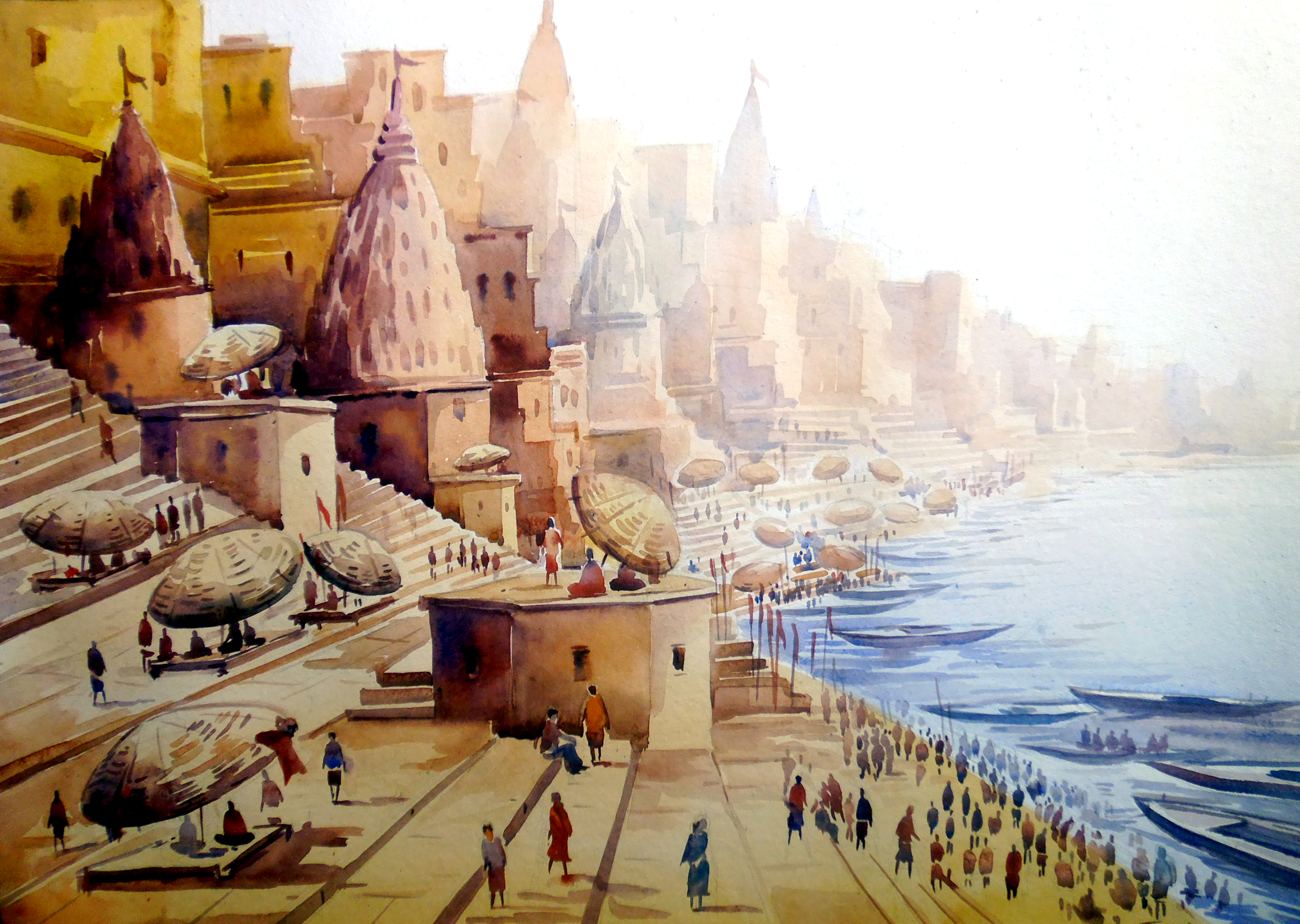 Varanasi Ghat  -Watercolor on Paper 7463