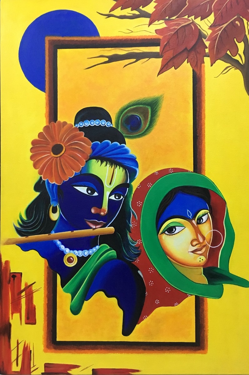 Buy Painting Divine Love- Radha Krishna Artwork No 11640 by Indian ...