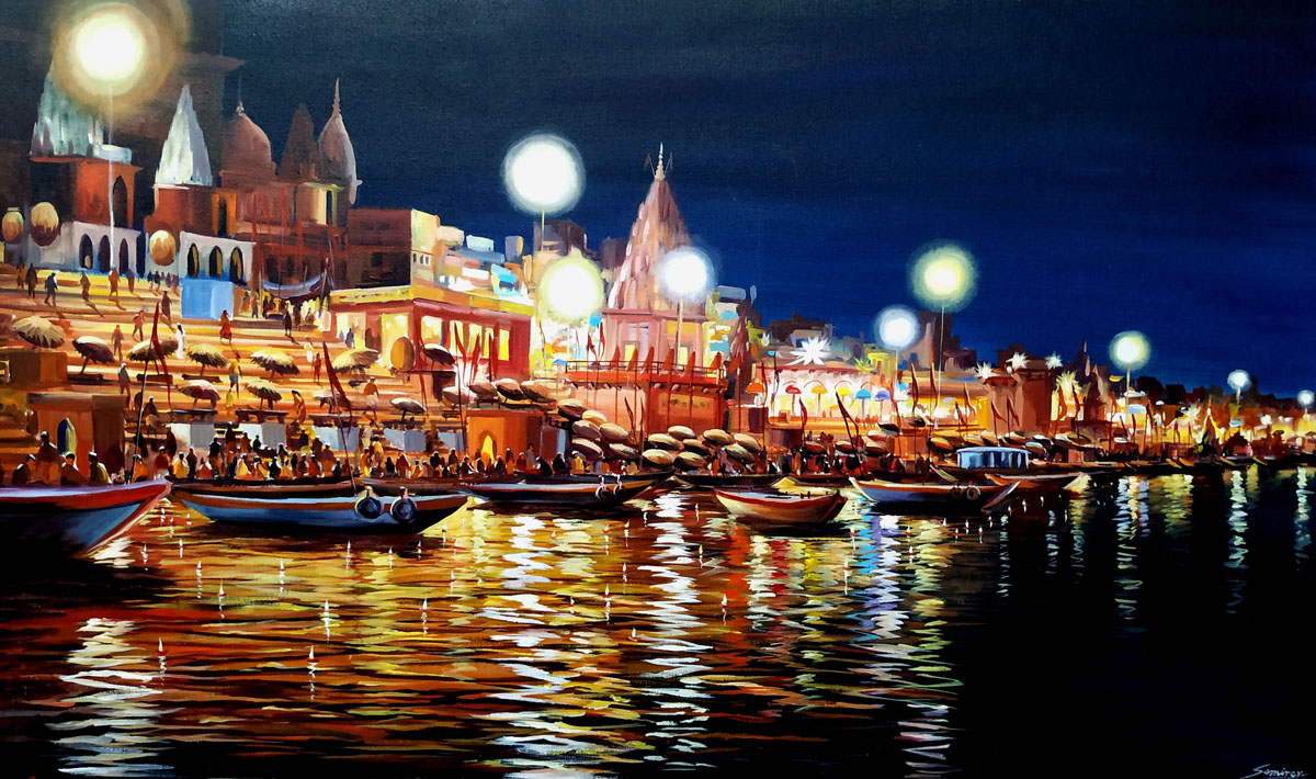 Beauty Of Night Reflections Of Varanasi 18832